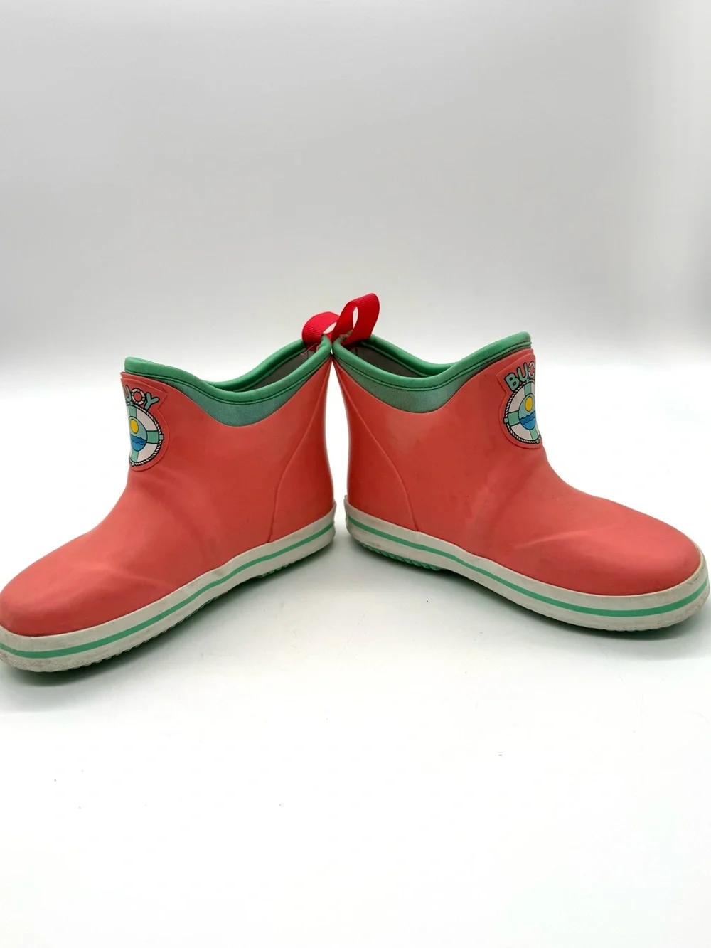 Coral Kids Rain Boots with Green Trim